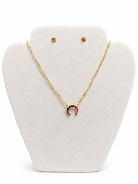 Plunder Gold Plated Crescent Moon Necklace & Sunburst Stud Earrings Set | NEW